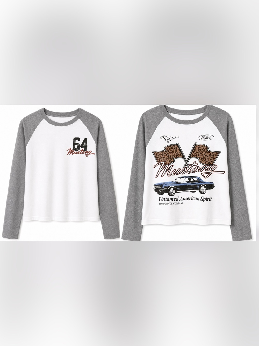 Ford Women’s Cotton 64 Mustang Cropped Raglan Graphic Tee - M